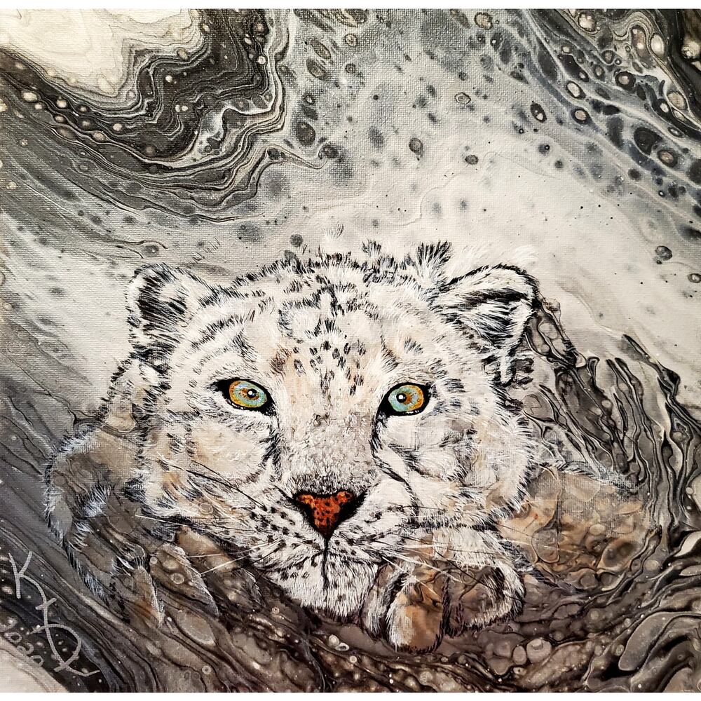 "Snow Leopard in Blizzard" Art Print from my Original Work 12" x 12" Acid Free